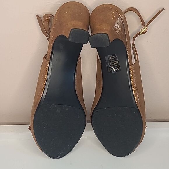 J. Renee Jadan Copper Bronze Satin Peep Toe  Kitten Heel Slingback  Size 7.5 N - Picture 11 of 14